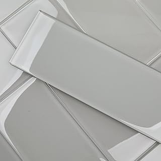 Lovdeco Warm Grey Glass Subway Tile, Glass for Bathroom Kitchen Shower Backsplash Wall, 4 x 12 Inches, 4 Sq.Ft.