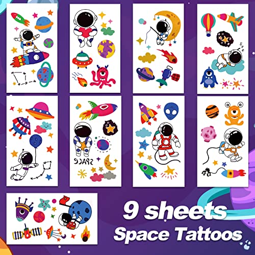 Coszeos Space Temporary Tattoo Kids, 70 Styles Fake Cute Astronaut Rocket Planet Tattoo Stickers Waterproof For Boys And Girls Children Party Birthday Decorations Favors Supplies Gifts #TOP1