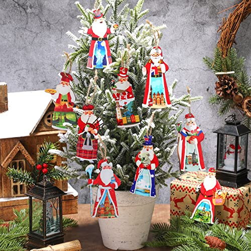 27 Pcs Christmas World Santa Hanging Ornaments Assort Country Santa Claus Christmas Ornament American Australia Russian French Netherlands Canadian Scotland Brazilian Gift Wooden Christmas Decor #TOP3