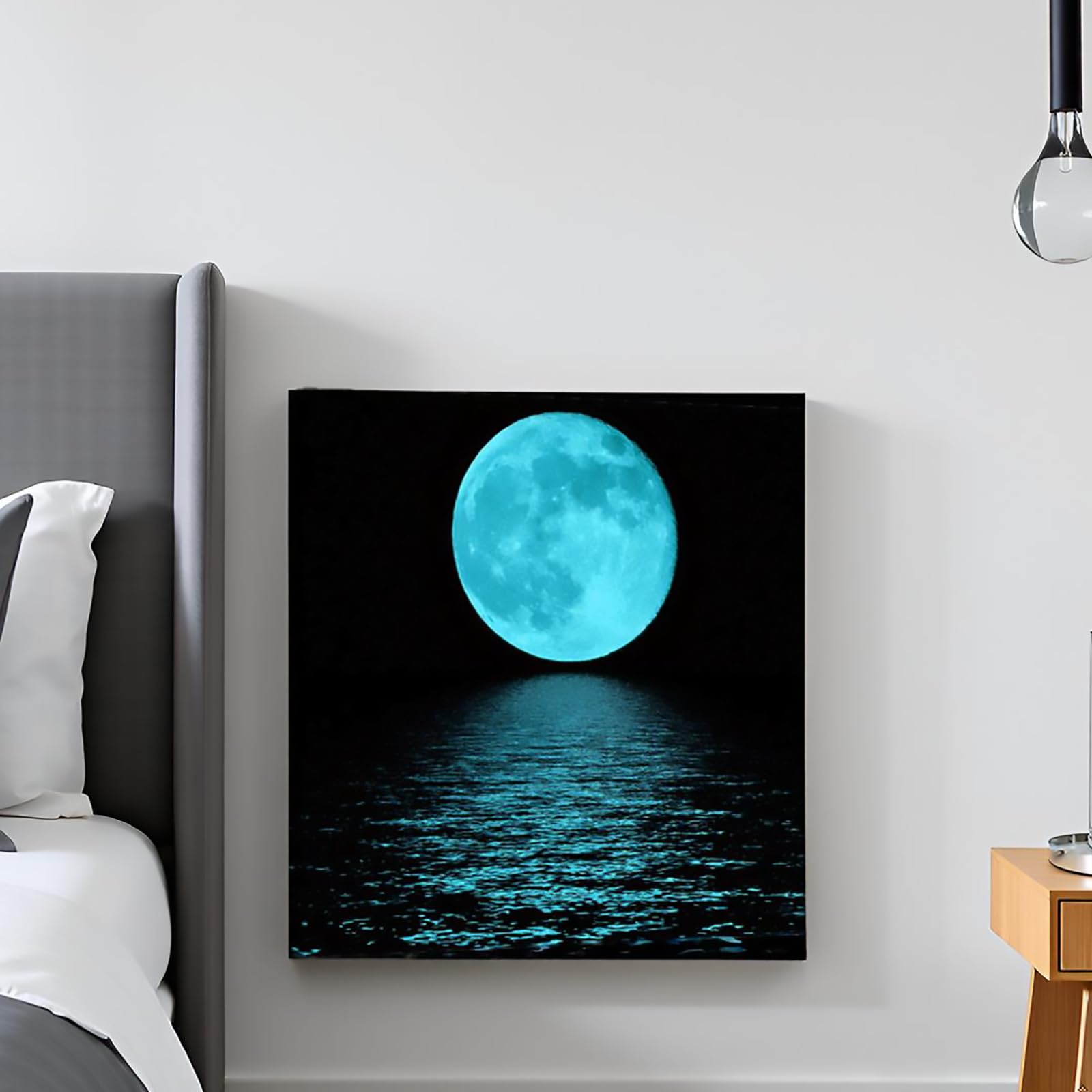 Amazon.com: Conipit Moon Wall Art Teal Blue Framed Canvas 20''x20