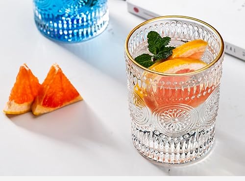 Miniatura 6 de Juego de 2 vasos vintage de 10 onzas para beber de cristal transparente, bonitas tazas de vidrio con girasol en relieve para café helado, té, jugo,