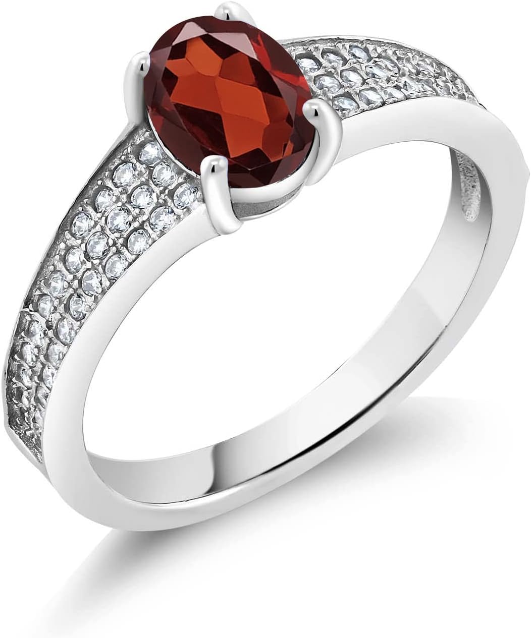 Gem Stone King 925 Sterling Silver Red Garnet Engagement Ring For Women (1.98 Cttw, Oval 8X6MM, Gemstone January Birthstone)