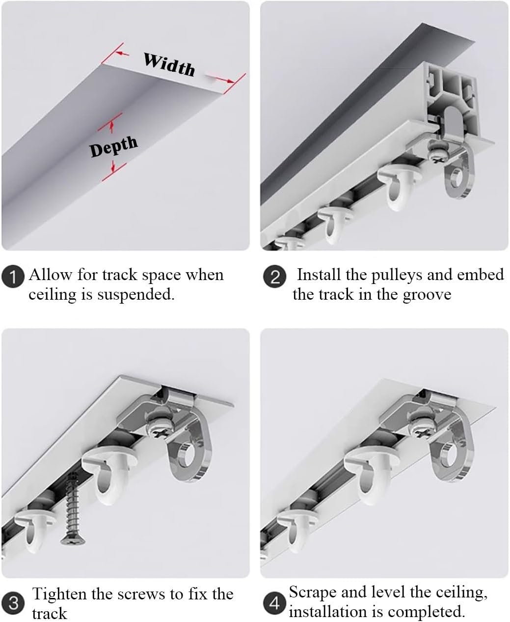 天井に取り付ける引き込み式カーテンロッドシステム ホワイト 7フィート/2.1m 長さ 丈夫なレール 部屋の仕切り シャワーカーテン