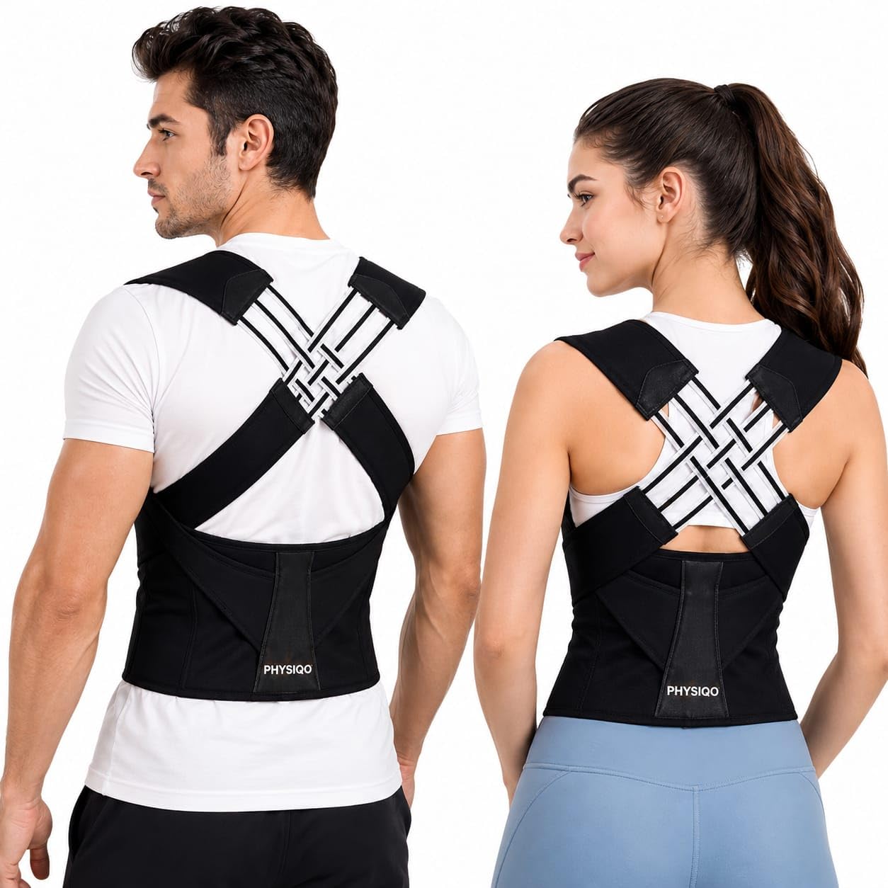 PHYSIQO Neoprene X-Cross Posture Corrector Belt Universal Size Shoulder & Back Support Belt | Back Straightener Brace Fo