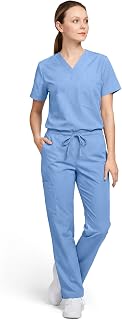 Scrubs for Women & Men Medical Scrub Set with V-Neck Top & Cargo Pants Nursing Uniform with 6 Pockets