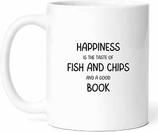 Happiness is Fish and Chips Coffee Mug - British Pub Takeout Cup, 11oz Ceramic Gift from Family for Enthusiasts/Birthday/Him/Her/Christmas