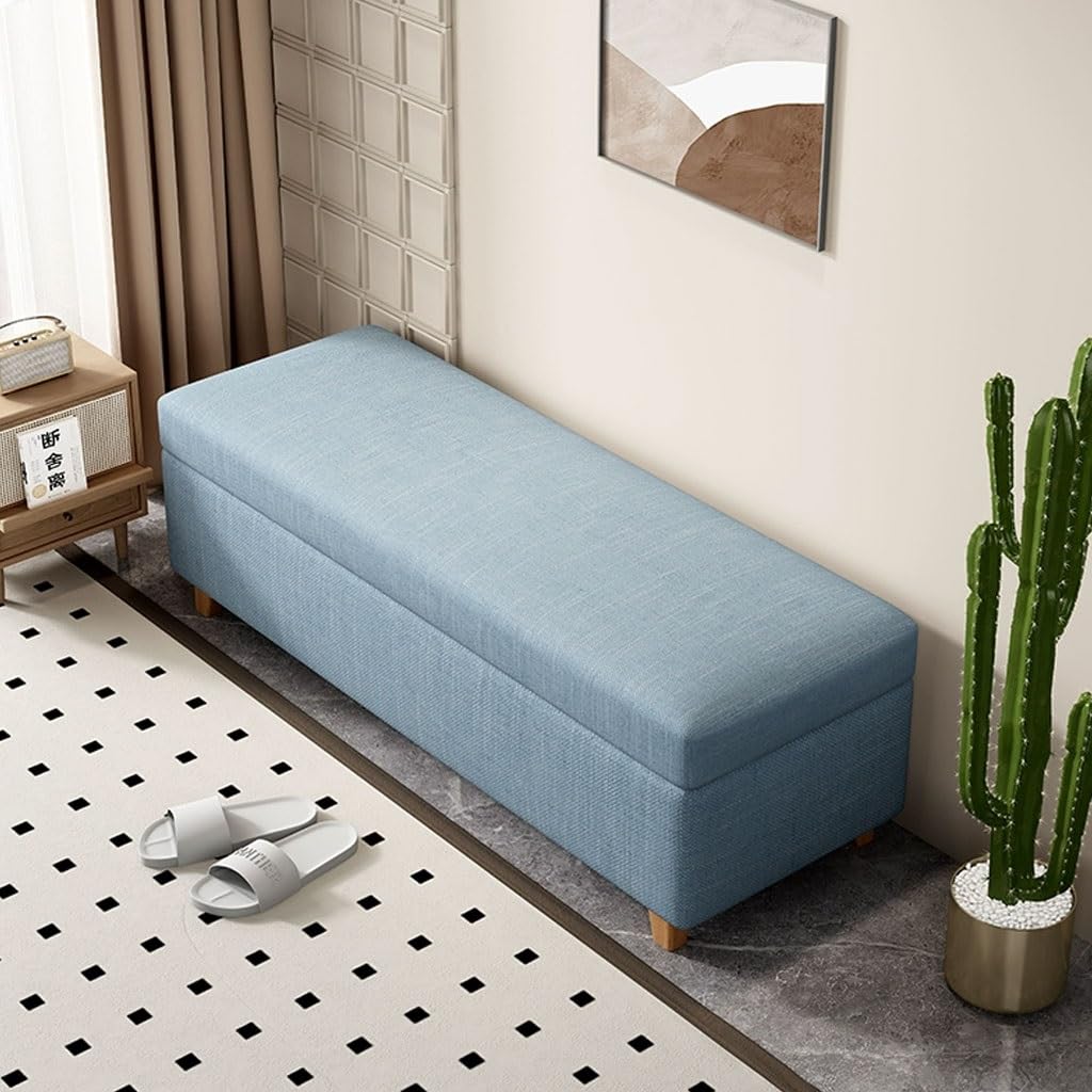 Pouf en lin avec couvercle Bei pour assise de salon, repose-pieds de chambre et banc de rangement de 80 cm