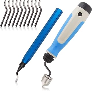 Acrux7 10-Pc Hand Deburring Tool Kit with HSS Rotary Blades & Countersink - Aluminum Silicone Handles for Wood Metal Plastic Burr Removal