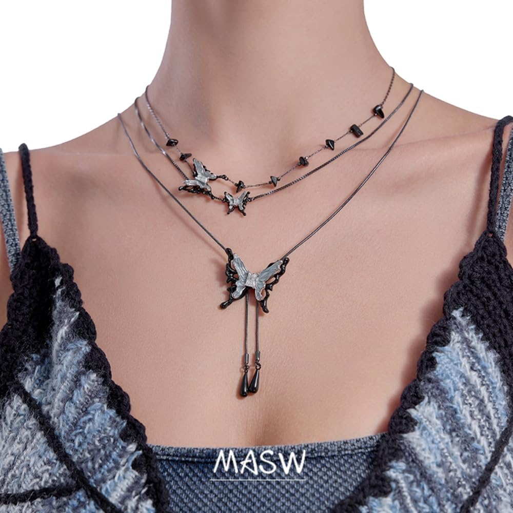 Gothic personality Butterfly necklace Fashion butterfly element women's necklace (M3379002, black) - Image 3