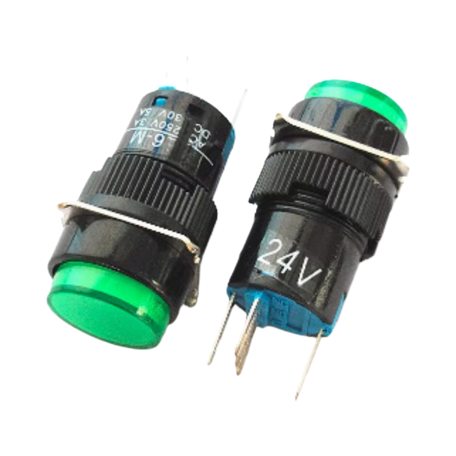 Botón redondo 16mm 24V verde interruptor autobloqueo 5 pines para cuadro eléctrico