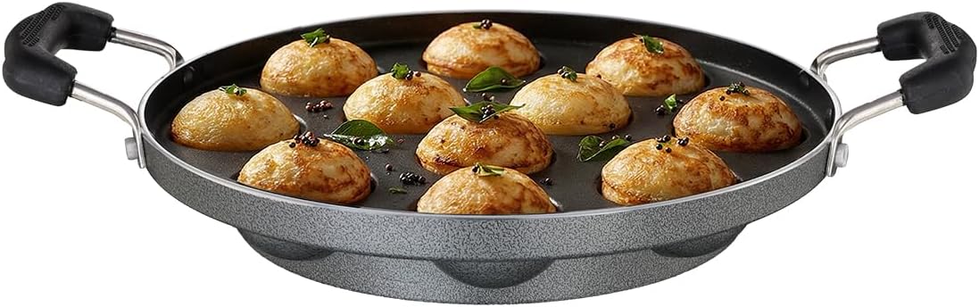 Prestige Omega Select Plus Non-Stick Paniyarakkal (Appe Maker)|11 pits| 25cm|Residue Free Coating |Metal Spoon Friendly