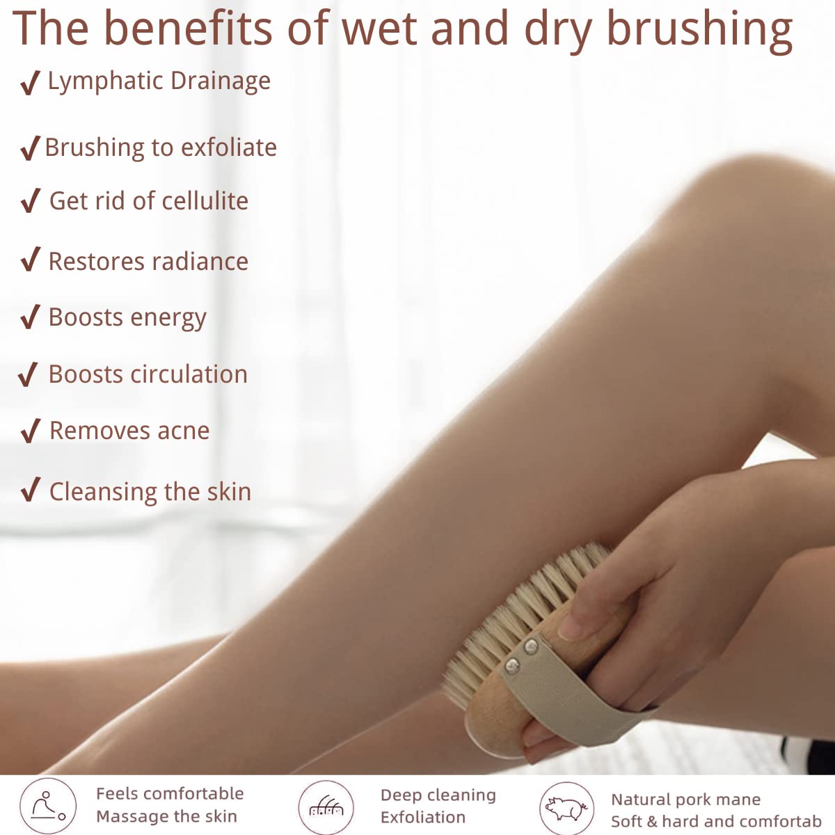 Pędzel do mycia ciała Premium Wood Wet and Dry Brush do łatwego przenoszenia Szczotka do ciała Miękka złuszczająca i złuszczająca Martwa Skóra Cells i Cellulit, Leaving Skin Soft and Radiant