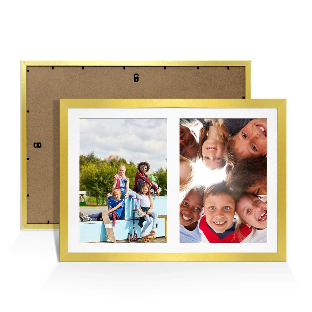 Procut Global 20X14 Gold Photo Frames For Multiple Pictures with White Mount-Sleek Collage Frame with 2 Apertures (2x) A4-Engineered Wood with Shatterproof Perspex — image 1