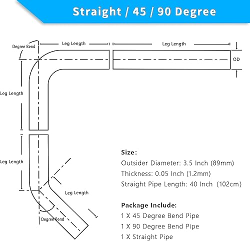 Miniatura 2 de Tubo de escape de mandril personalizado de 3.5 pulgadas, tubo recto de 40 pulgadas, tubo recto de 3.5 pulgadas de diámetro exterior y tubo de