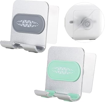 2 PCS Portable Shower Phone Holder, Wall Mount Phone Holder for Smooth Surfaces, Adjustable Cellphone Stand with Adhesive Pads for Bathroom Kitchen, Universal Compatibility with Smartphones
