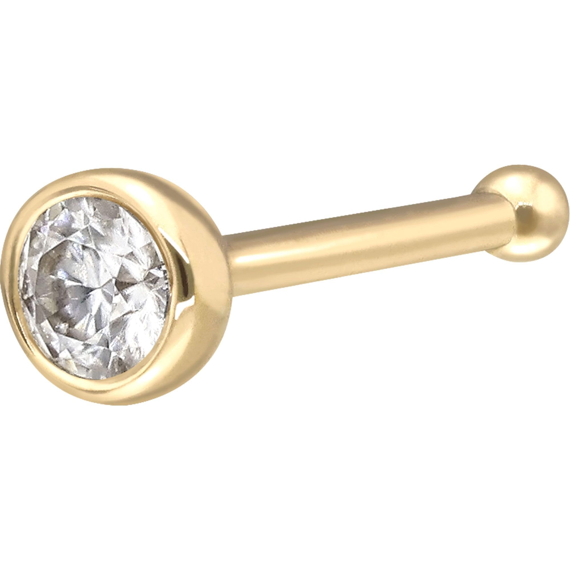 PIERCINGLINE Nasenpiercing 14K Gold Nasenstecker Pin RUNDER MOISSANIT 585er Gold - Roségoldfarben, Goldfarben, Silberfarben