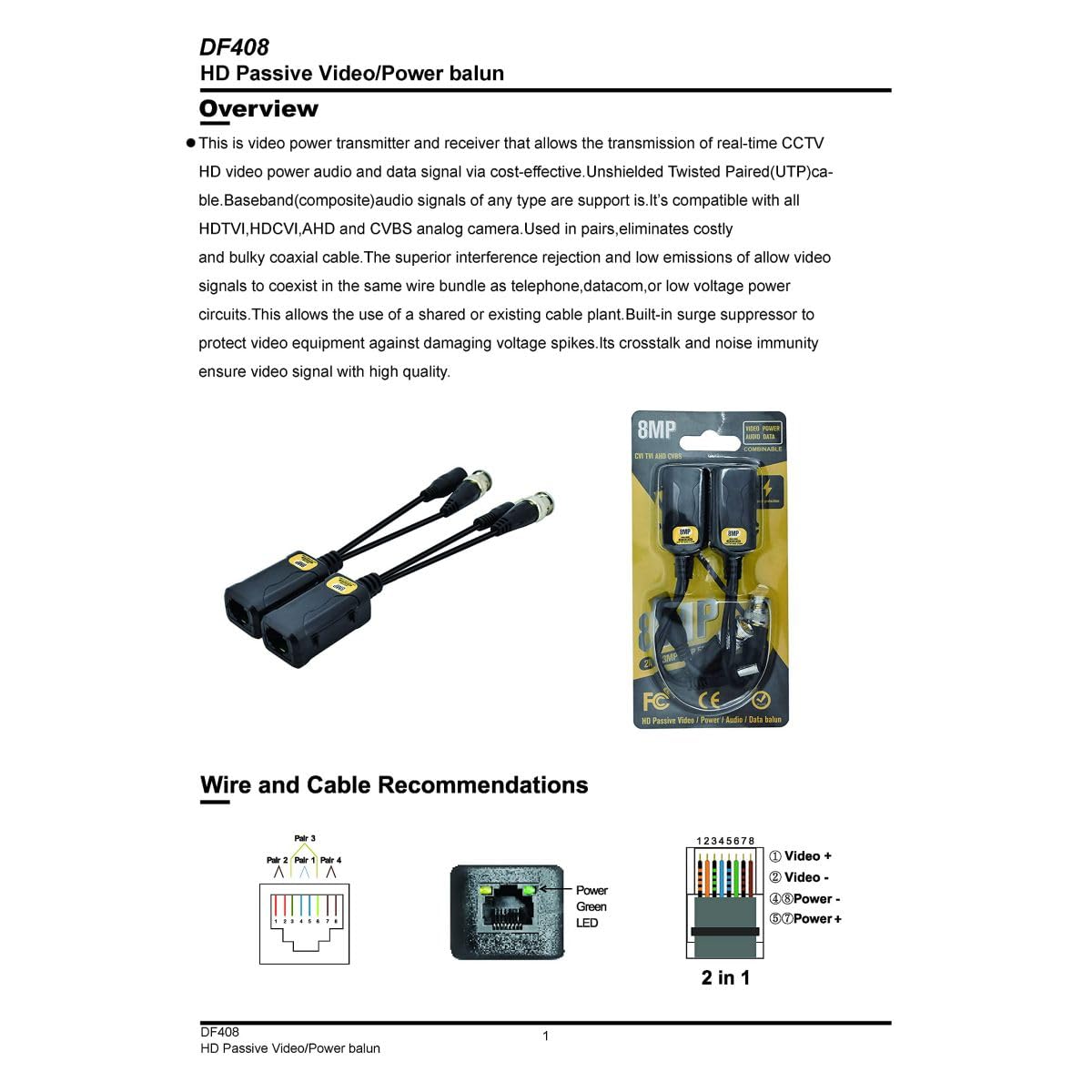 4 Balun BNC UTP Per Telecamere - Ricetrasmettitori CAT5/5E/6 Per CVI/TVI/AHD/CVBS Fino A 400m - Foto 11