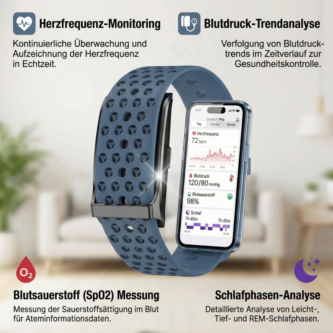 Smartband Fitness Tracker Premium (ohne Display) | Inkl. 2 Armbänder | Schrittzähler, Puls & Schlaf etc. | 20 Tage Akku, IP68 Wasserdicht | Damen & Herren | Android & iOS