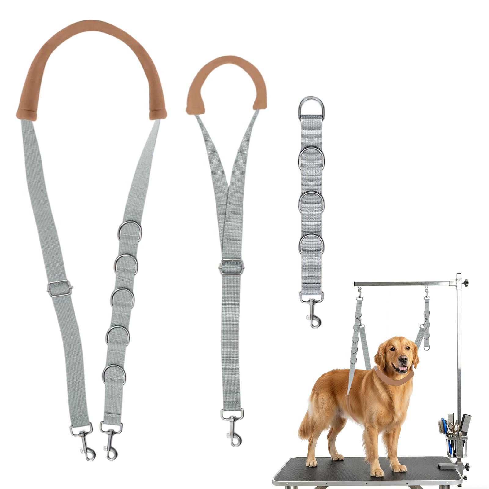 3Pcs Dog Grooming Harness, Adjustable Cat Dog Grooming Restraint Loop Noose, Nylon Dogs Belly Strap with D-Rings Restraint for Small Medium Dogs Cats Bathing (Grey, M) — image 1