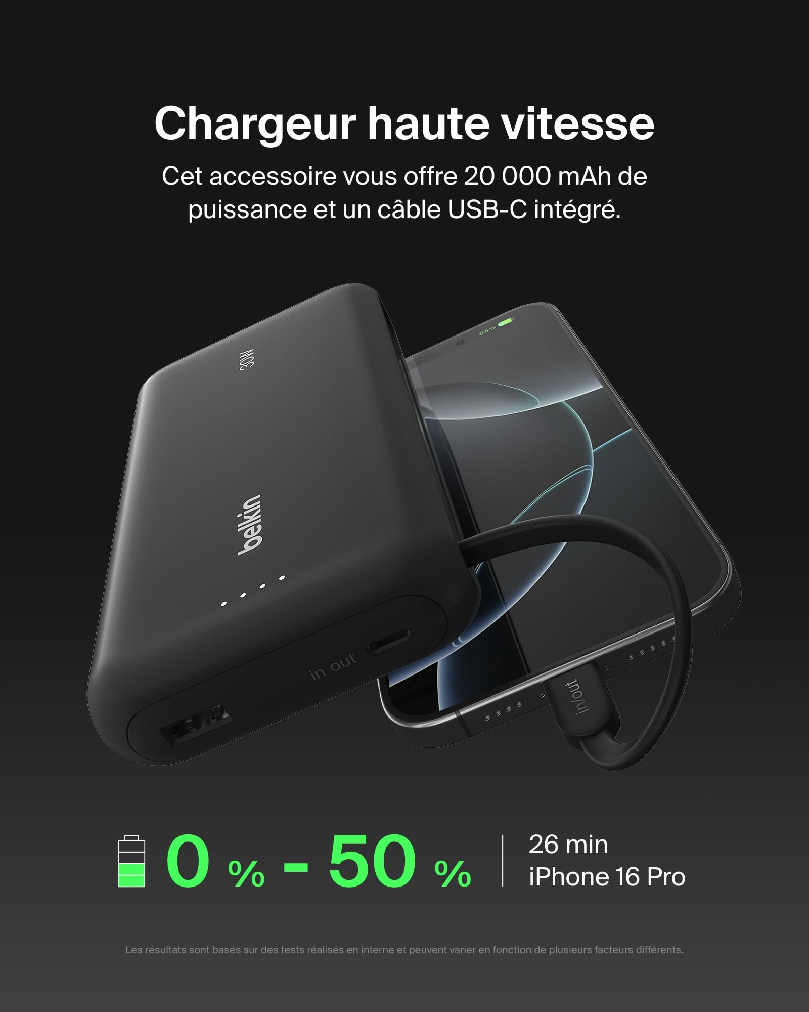 Image secondaire de Batterie Externe Belkin 20K avec Câble Intégré - Chargeur Portable USB-C 30W