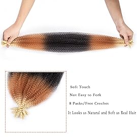12 Inch Pre-Separated Springy Afro Twist Hair 8 Packs Pre-Fluffy Natural Curls are Perfect for Marley Crochet Hair Suitable for Black Women (1B/27/613, 12 Inch (Pack of 8))