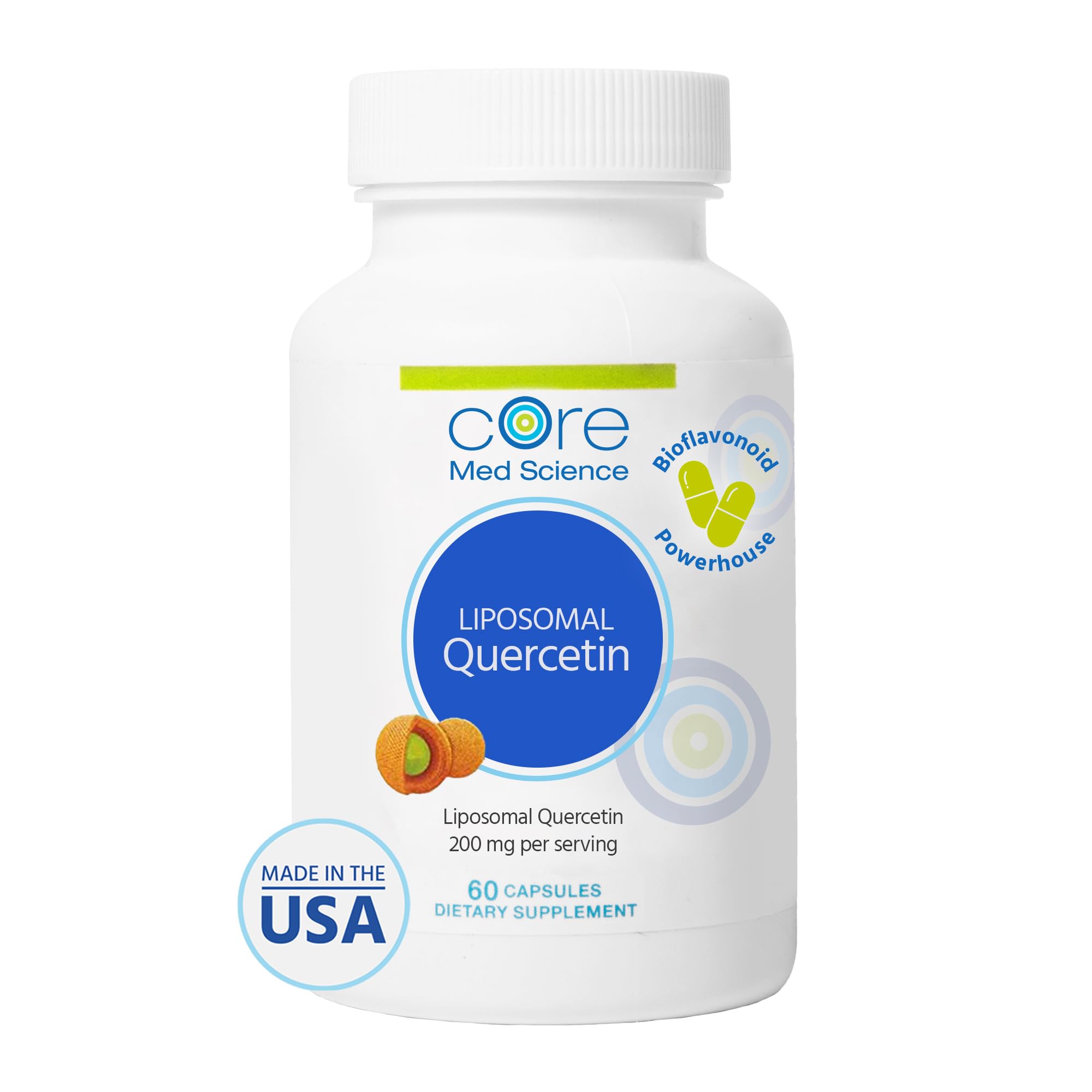 Core Med Science Liposomal Quercetin, 200mg (60 Capsules) - Quercetin Supplement Supports Vitamin C and Zinc Absorption - Promotes Immune System & Heart Health, Gluten-Free & Dairy-Free