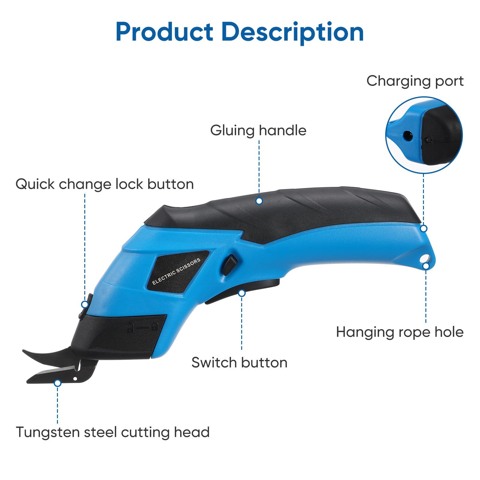 Forbici 2000mah per Ricaricabili Tessuti senza Elettriche Fili | Lame in Acciaio al Manganese, Corpo Abs, Uso Versatile su Carta e Cartone, Formato Portatile
