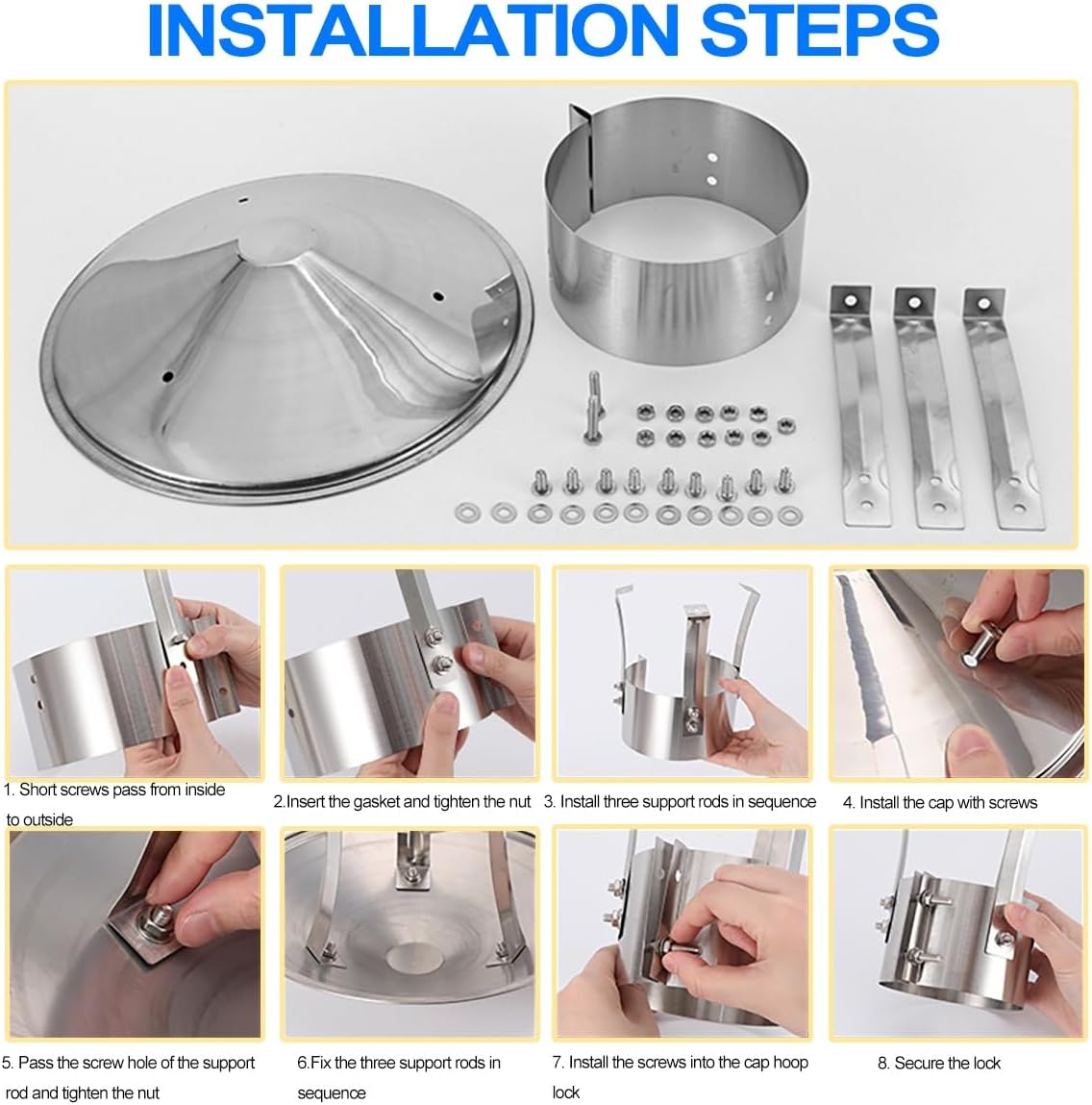 Stainless Steel Round Chimney Cap Weatherproof Exterior Stove Pipe Topper Fireplace Chimney Cover Universal Cone Top Roof Cap for Wood/Oil Stove Vent(170mm/6.7in)