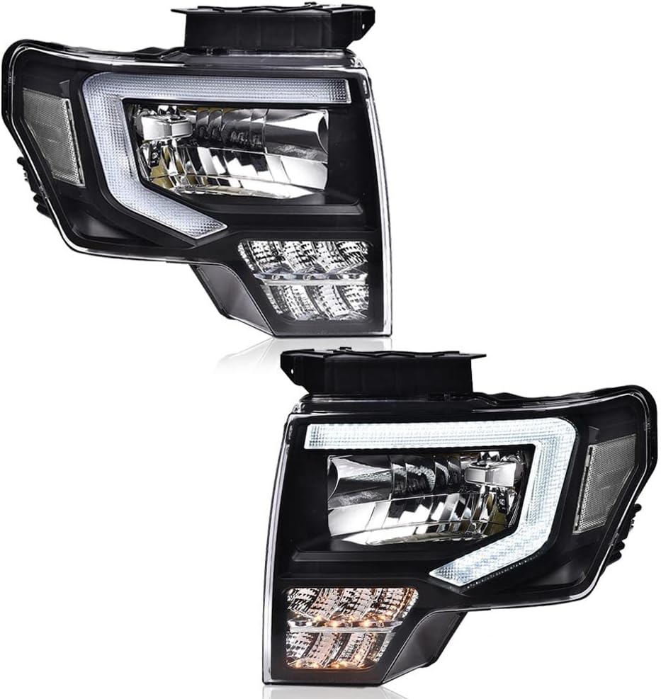 PIT66 LED Headlight Assembly Compatible with Ford F150 2009 2010 2011 2012 2013 2014, Headlamps Replacement Driver & Passenger Clear Lens Black Housing