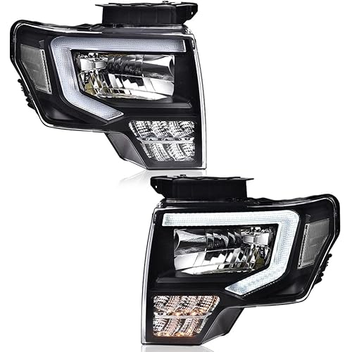 PIT66 LED Headlight Assembly Compatible with Ford F150 2009 2010 2011 2012 2013 2014, Headlamps Replacement Driver & Passenger Clear Lens Black Housing