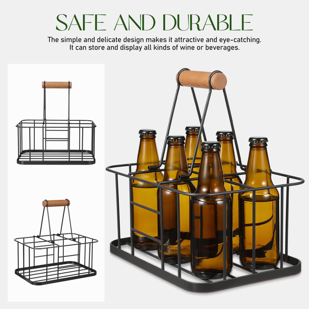 Cabilock Metall Weinregal Für 6 Flaschen Vertikales Rotwein Display Regal Dekorativer Flaschenhalter Mit Holzgriff Platzsparend Für Küche Bar Zuhause Und Party