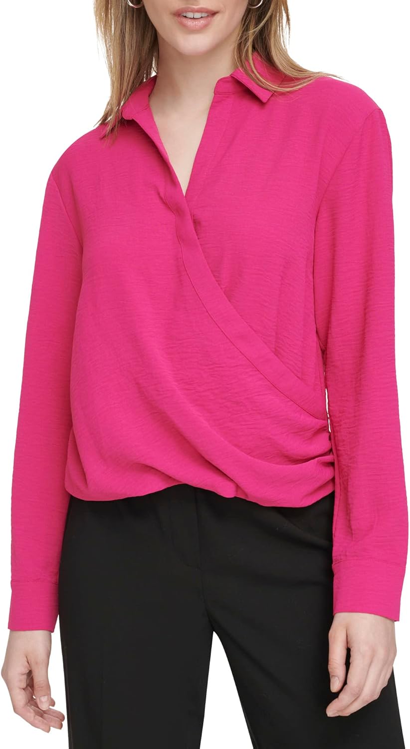 Calvin Klein Womens Long Sleeve Faux Wrap Blouse - Image 2