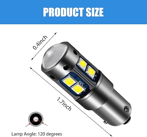 Miniatura 2 de cerfioo BAY9S - 2 luces LED de ancho para automóvil, 1.378 in x 0.394 in 3030 10SMD 5W 600LM 6500K PCB Board Bombilla de decodificación de lente de