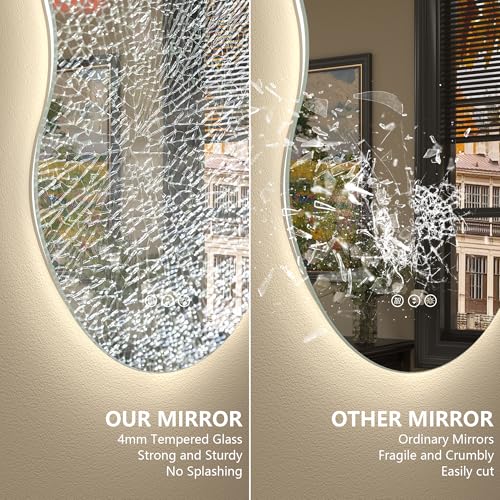 Image of 20x36 Inch Irregular Backlit Led Lighted Vanity Mirror | Asymmetrical Bathroom Mirror with Light, Cloud Shape, Fogless, Dimmable, Memory, 3 Colors, Shatterproof (Horizontal /Vertical)