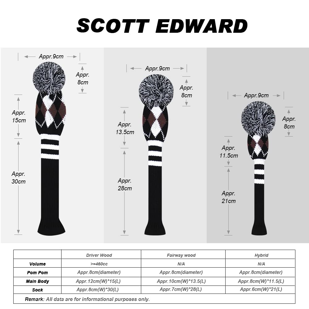 Scott Edward Copritesta da golf in legno, 5 pezzi, copri driver, 1 legno da fairway * 2 ibridi (UT) * 2