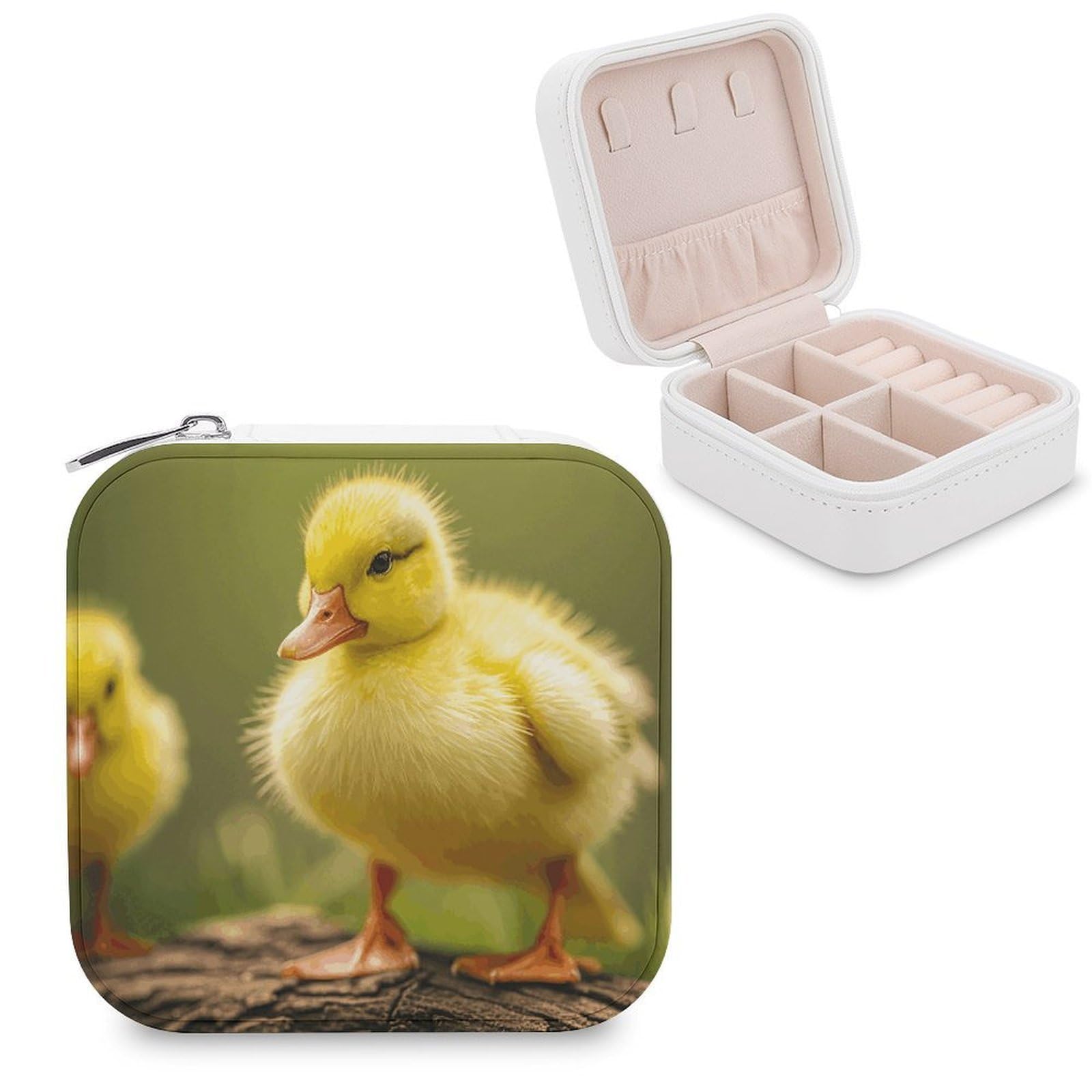 VstaDank Cute Baby Ducks Jewelry Box for Women Jewelry Organizer Storage Case with Zipper Mini Travel Jewelry Case Cute Trinket Organizer Leather Portable Jewelry Storage Box