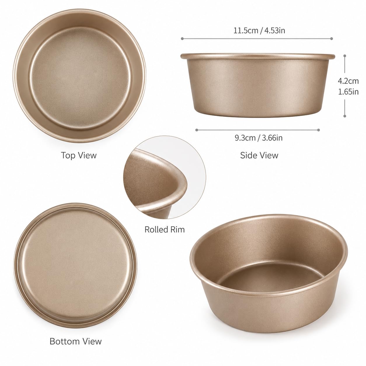 CANDeal Moldes Para Hornear Redondos Antiadherentes De 4 Pulgadas, Molde Para Pan De Hamburguesa De Acero Al Carbono Dorado, Moldes Para Pasteles Pequeños Aptos (6)