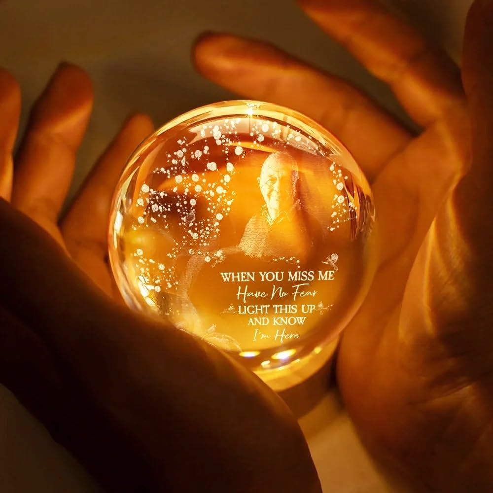 Personalized Crystal Globe Lamp - Memorial Keepsake with Photo, Sympathy Gift of Remembrance, Holiday Home Decoration - Custom Photo When You Miss Me