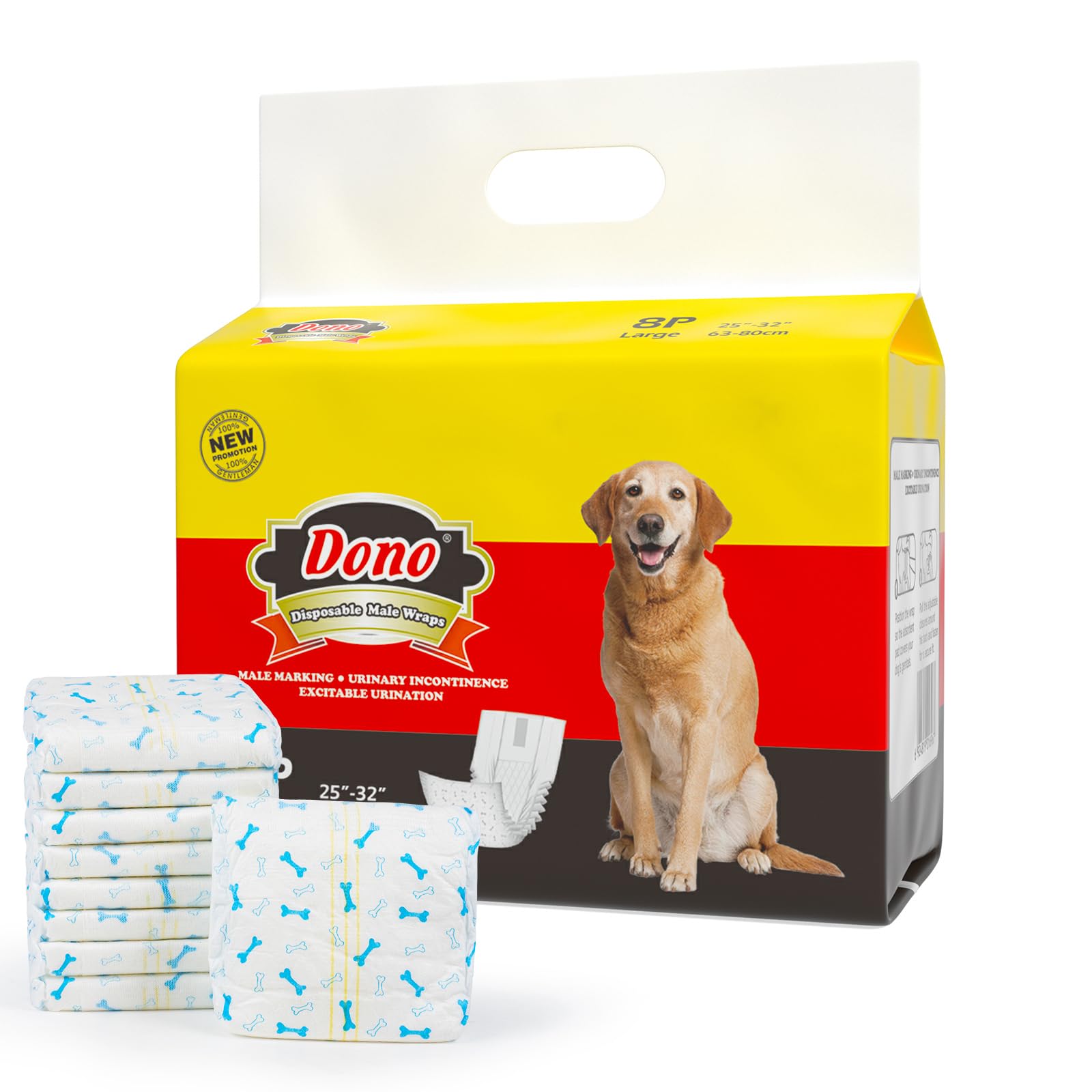 Dono Disposable Dog Diapers Male Large Belly Band Super Absorbent Doggie Diapers Male Dog Wraps, 8pcs, L