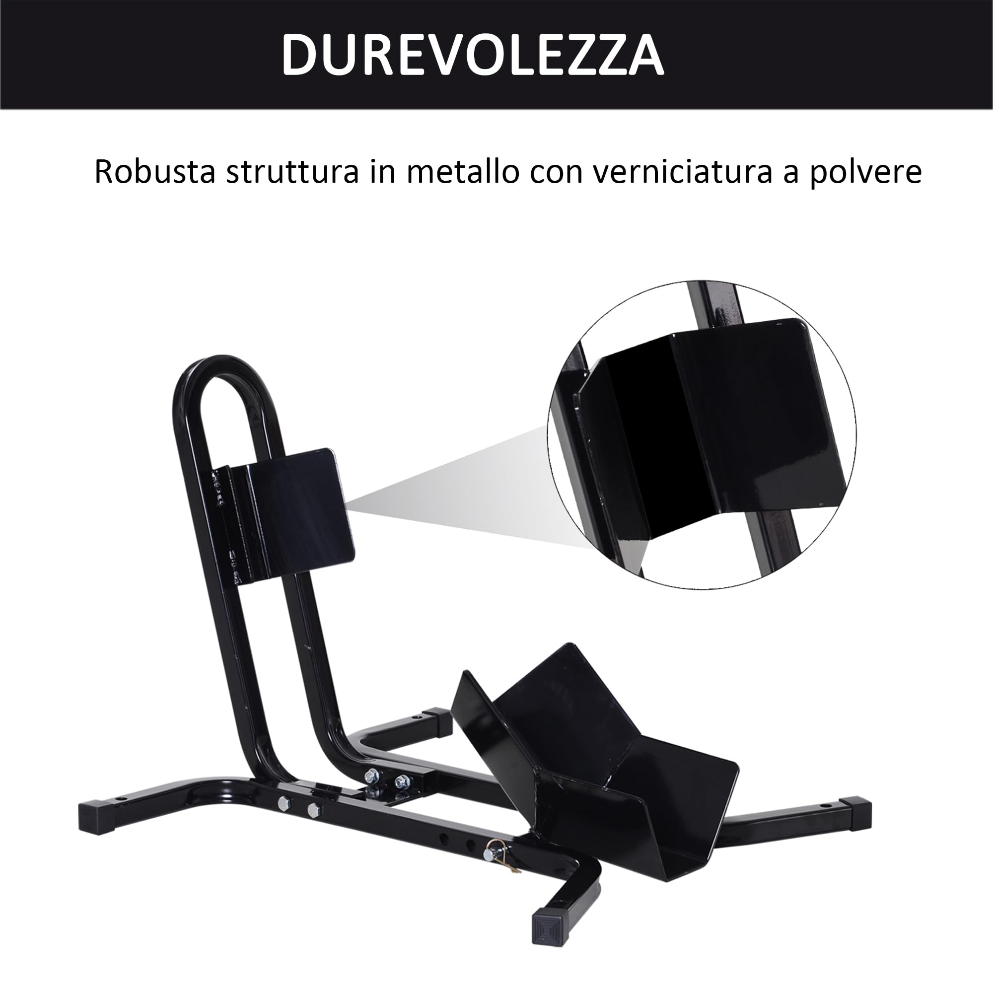 HOMCOM Cavalletto Moto Regolabile su 3 Livelli 250kg Max 60x55x43 cm Nero | Cavalletto Alzamoto, in Metallo con Fori