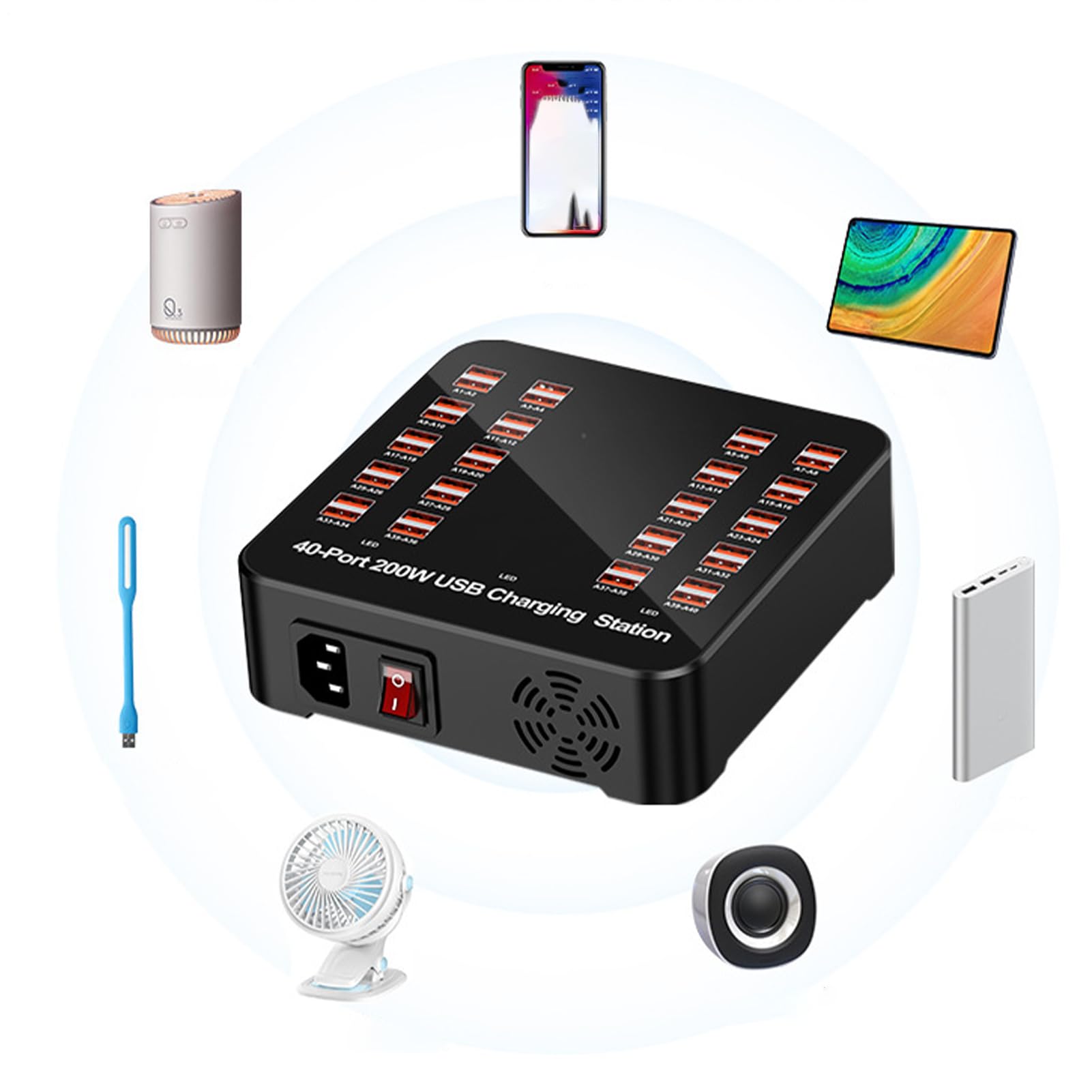 Estación de Carga USB Base de Alimentación Múltiple | Enchufe Inteligente para Teléfono Portátil Casa Coche Dormitorio Cocina Escuela Tableta