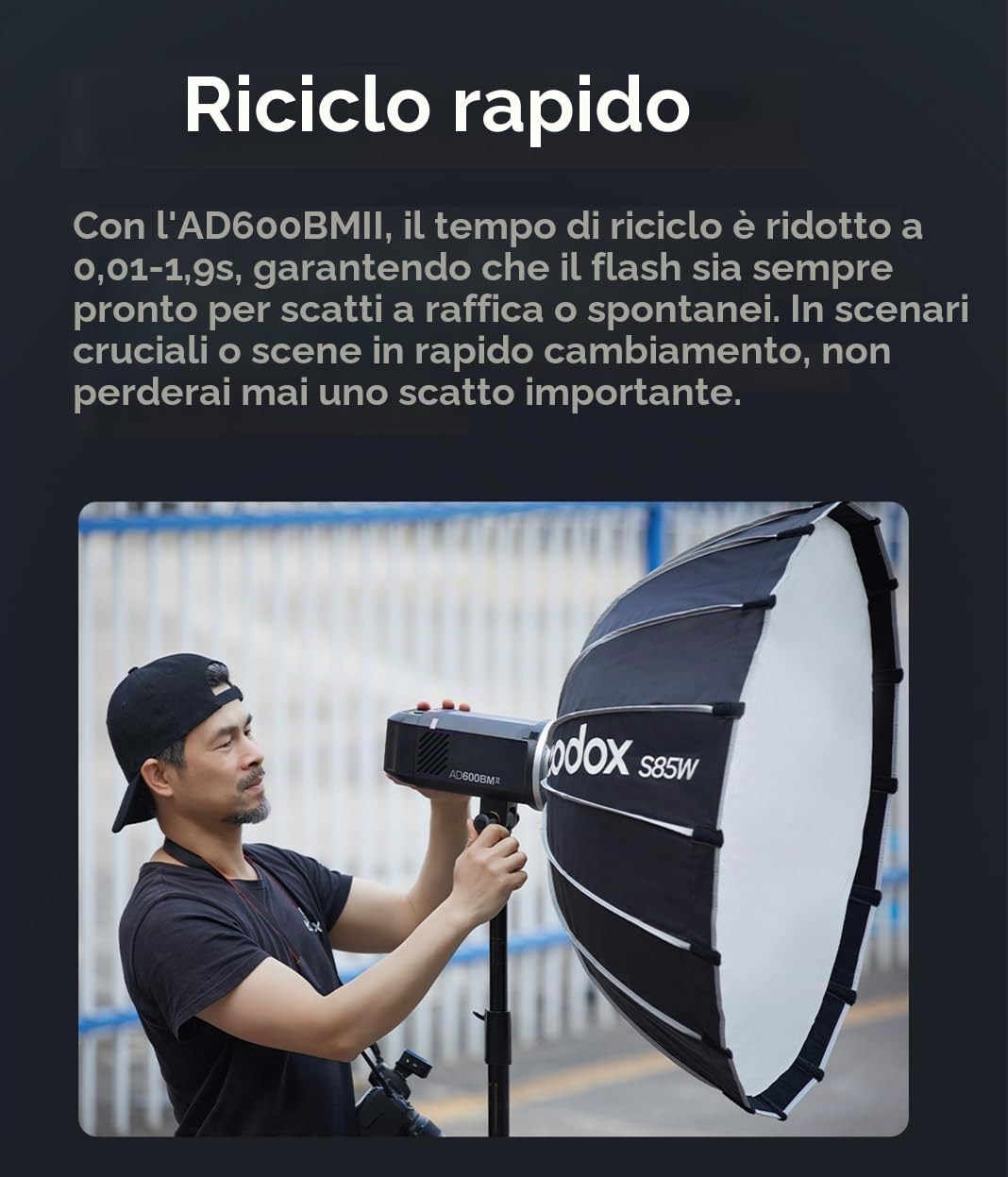 GODOX AD600BMII AD600 BM II 600 W Flash Bowens Mount Flash Speedlite per esterni, 2,4 G Wireless TTL 1/8000 s HSS, 0,01-1,9S Tempo di riciclaggio, 40 W, Luce di modellazione