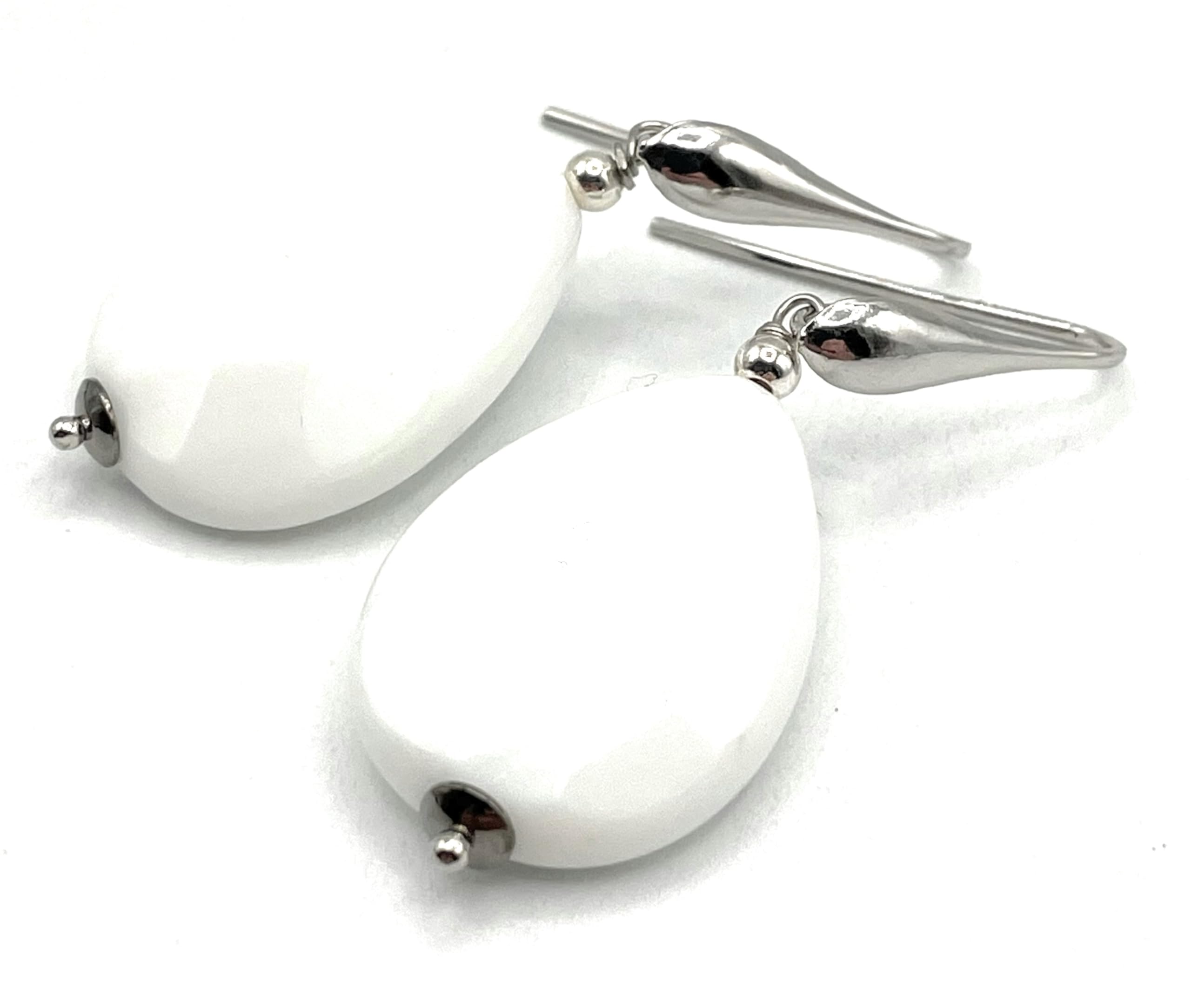Orecchini con Gocce di Agata Bianca e Argento 925 Italiano, Pendenti Pietre Dure Naturali, Bijoux Made in Italy, Regalo per Lei