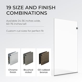Fab Glass and Mirror 24x72 Frameless Shower Panel - 3/8 Thick Tempered Safety Glass - Fixed Bathroom Partition - Chrome Finish - Contemporary Design