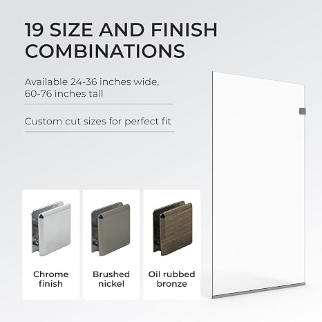 Fab Glass and Mirror 24x72 Frameless Shower Panel - 3/8 Thick Tempered Safety Glass - Fixed Bathroom Partition - Chrome Finish - Contemporary Design