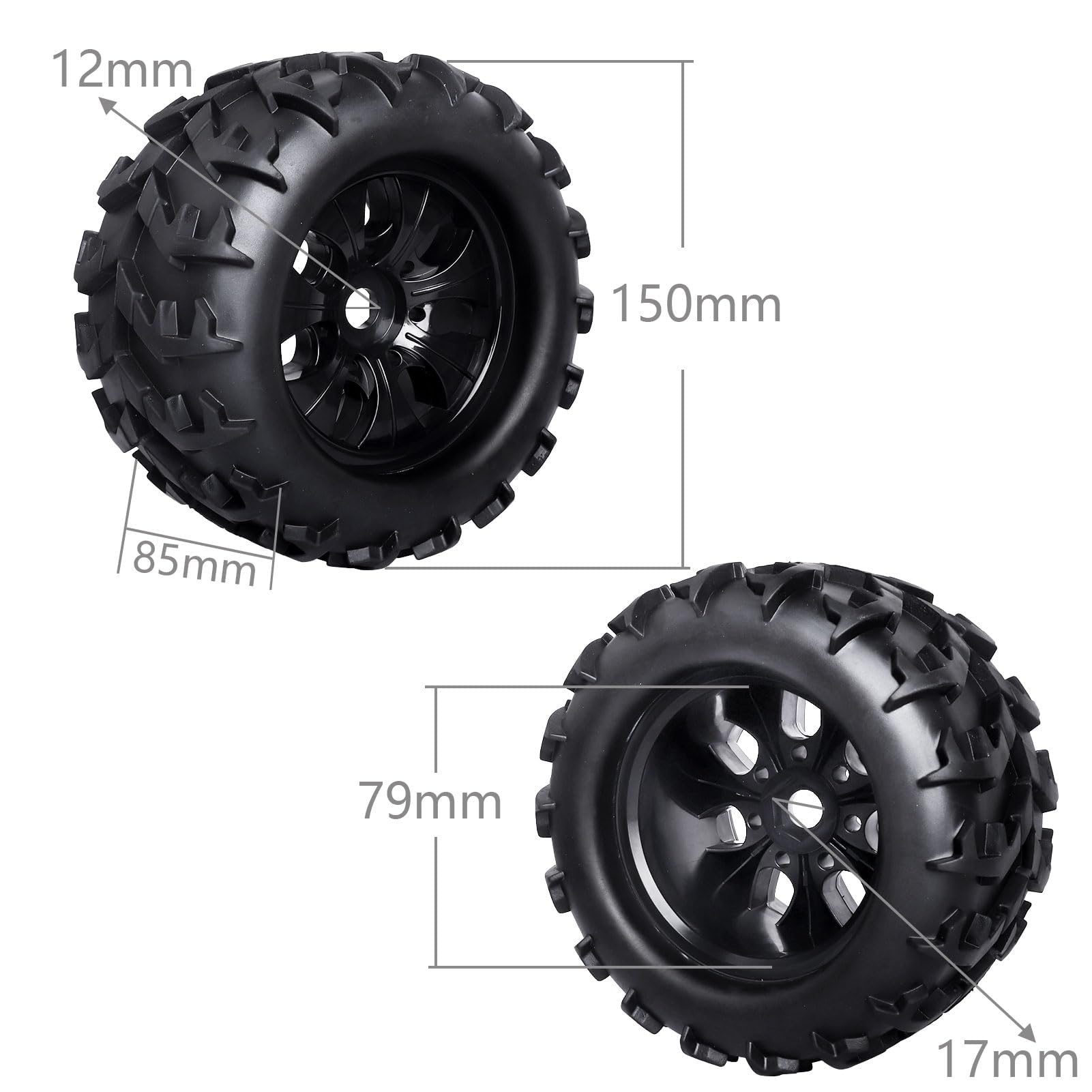 HobbyPark 17mm Hex 1/8 RC Truck Tires and Wheels (Non-Glued) for Traxxas Maxx Tmaxx Erevo 2.0 3.3 Arrma Kraton 6S Notorious HPI Savage Redcat Kaiju