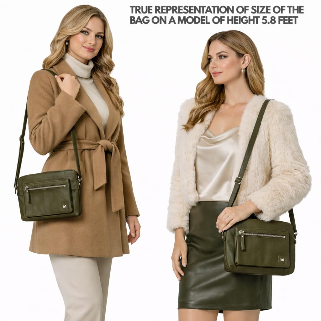 Leather Crossbody Bags for Women Small Soft Genuine Pebbled Sling Shoulder Handbag Crossover Purse with Full Adjustable Strap (): Olive Nappa