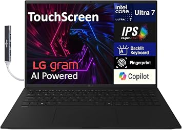 LG gram Ultra-Light Laptop 17.0" Touchscreen IPS WQXGA Display Intel Ultra 7-258V, 32GB LPDDR5X, 2TB SSD, Intel Arc 140V, Backlit KB, Thunderbolt 4, WiFi 7, Win 11 Home w/DKZ USB Port Expander