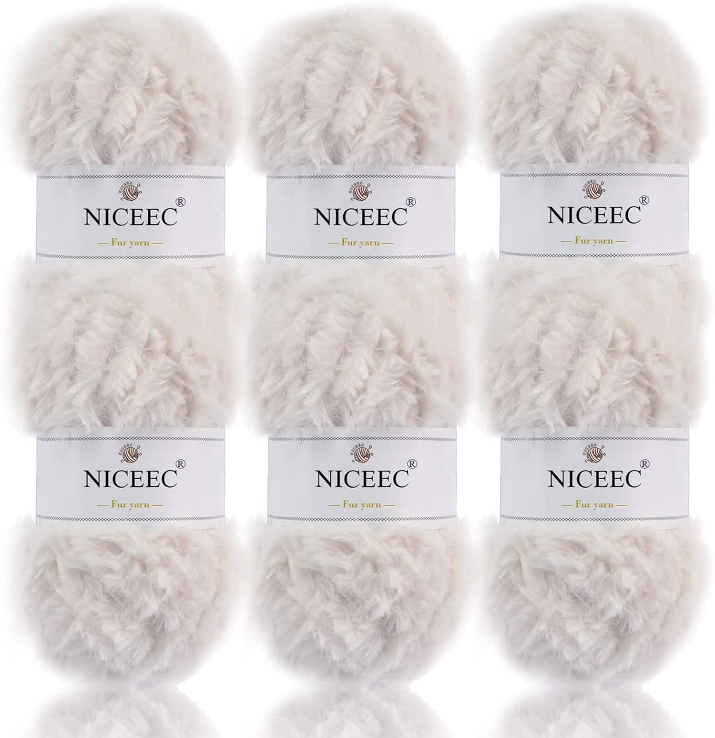 NICEEC Faux Fur Yarn Super Soft, Chunky & Fluffy, Eyelash Yarn for Crochet & Knitting(Total Length 210yds/10.6oz) - Cream White/300g
