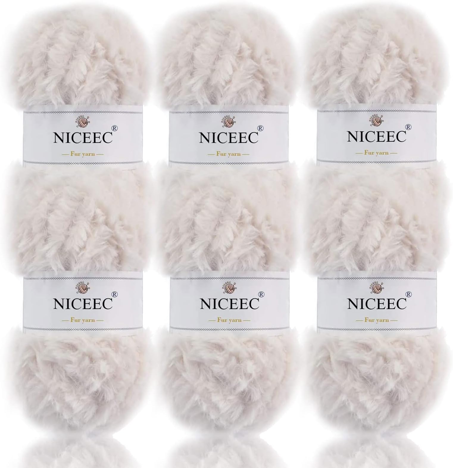 NICEEC Faux Fur Yarn Super Soft, Chunky & Fluffy, Eyelash Yarn for Crochet & Knitting(Total Length 210yds/10.6oz) - Cream White/300g